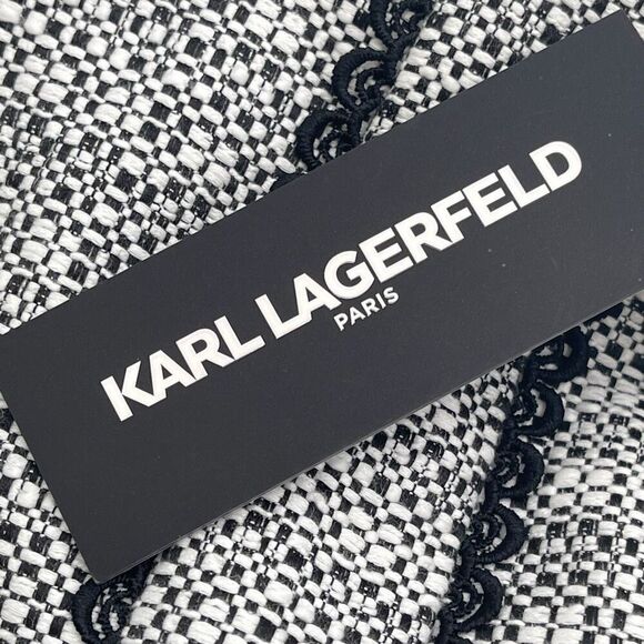 NWT KARL LAGERFELD Skirt Womens Size 16 Black White Tweed A-Line Mini Flat Front - Picture 6 of 16